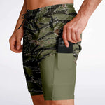 Men's 2-in-1 Green Vietnam Rhodesian Tiger Stripe Camouflage Gym Shorts