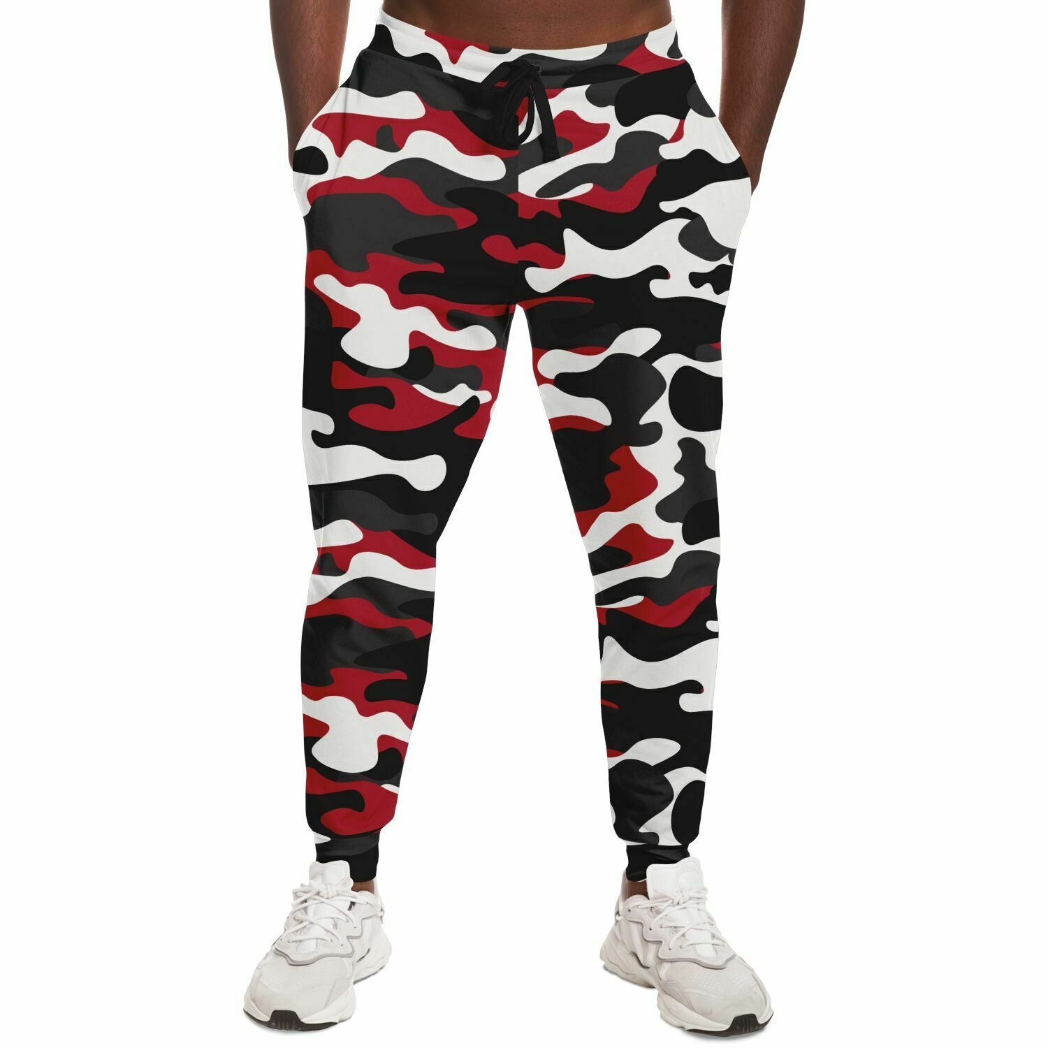 Unisex Urban Jungle Red White Black Camouflage Athletic Joggers
