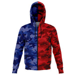 Unisex All Blue Red Camouflage Athletic Zip-Up Hoodie