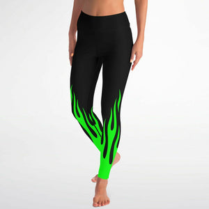 Women's Classic Green Fire Flames Drip High-waisted Yoga Leggings Front