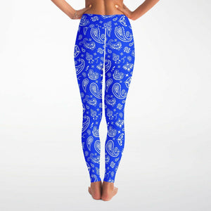 Women's Blue White Paisley Bandana High-waisted Yoga Leggings Back