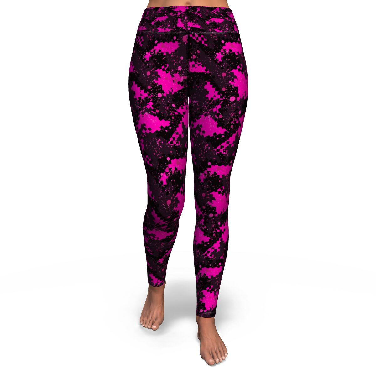 Women's Black Pink Digital Camouflage High-waisted Yoga Leggings Front