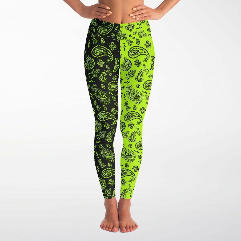 Half Highlighter Green Paisley Leggings