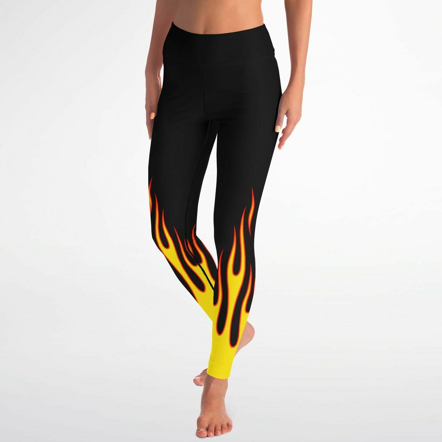 Women's Classic Hot Rod Fire Flames High-waisted Yoga Leggings Front View