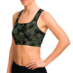 Women's Deep Jungle Camouflage Athletic Sports Bra Model Left