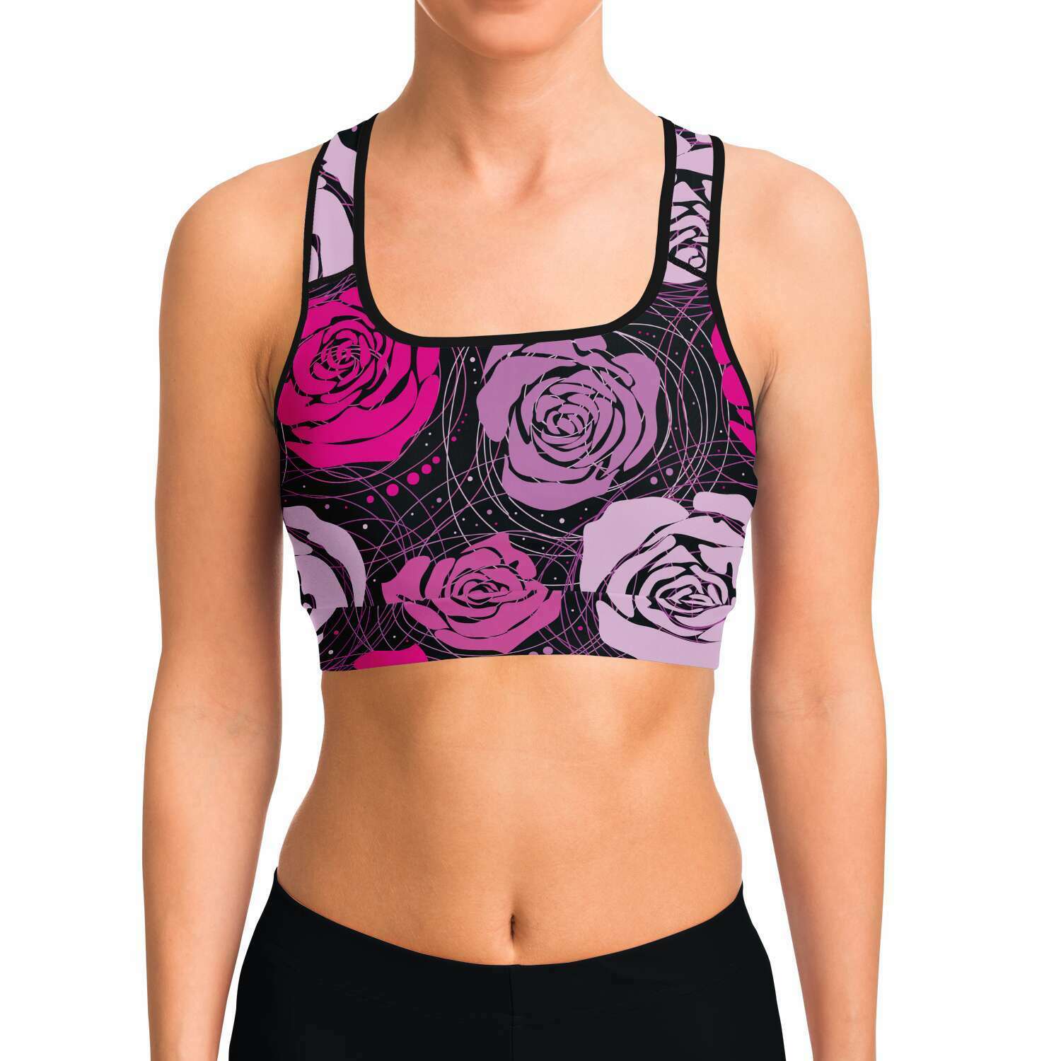 Women's Abstract Roses Athletic Sports Bra Model Front