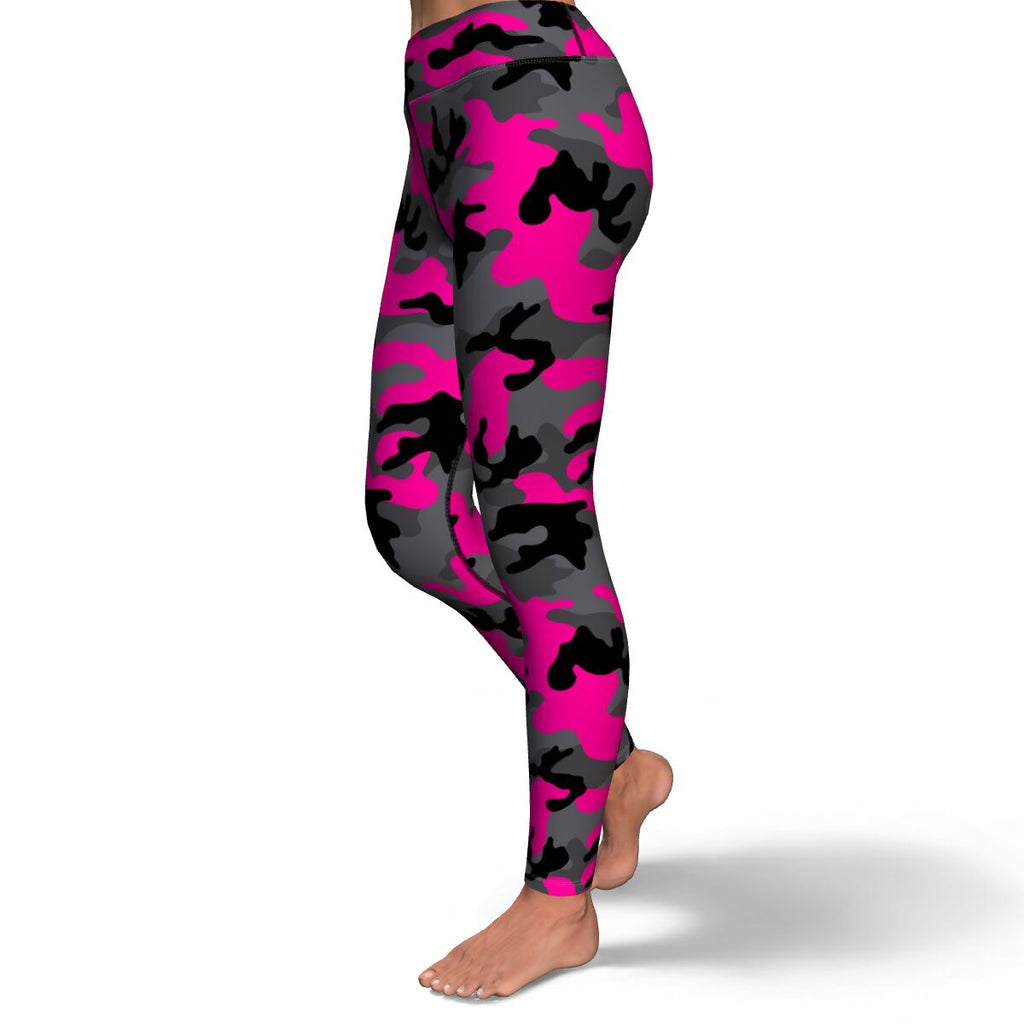 Women's Black Pink Camouflage High-waisted Yoga Leggings