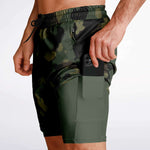 Men's 2-in-1 Old School Deep Jungle Multi-Cam Camouflage Gym Shorts