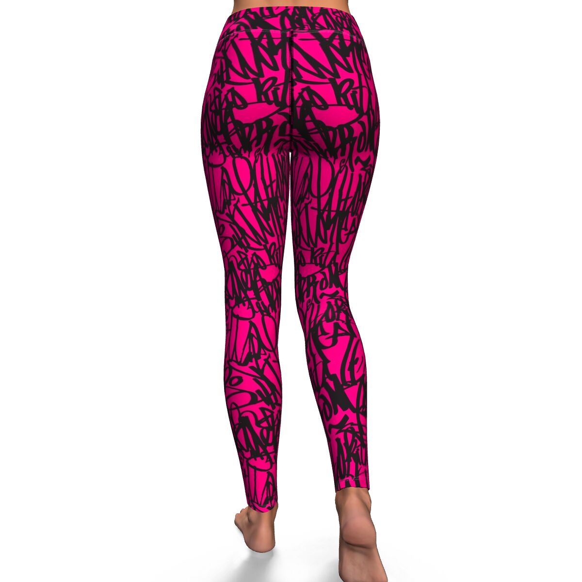 Pink Yoga Leggings with Black Half Skull line pattern – Rip Some Lip Today