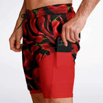 Men's 2-in-1 Red Spicy Hot Chili Peppers Gym Shorts