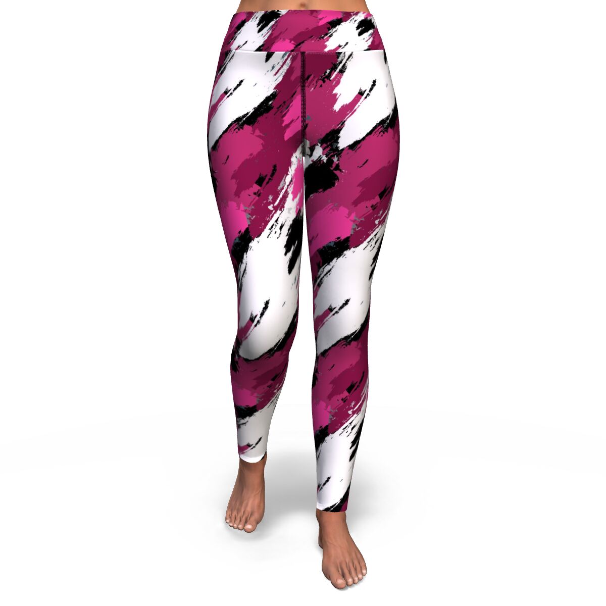 Women's Black Pink Brush Camouflage Yoga Leggings Front