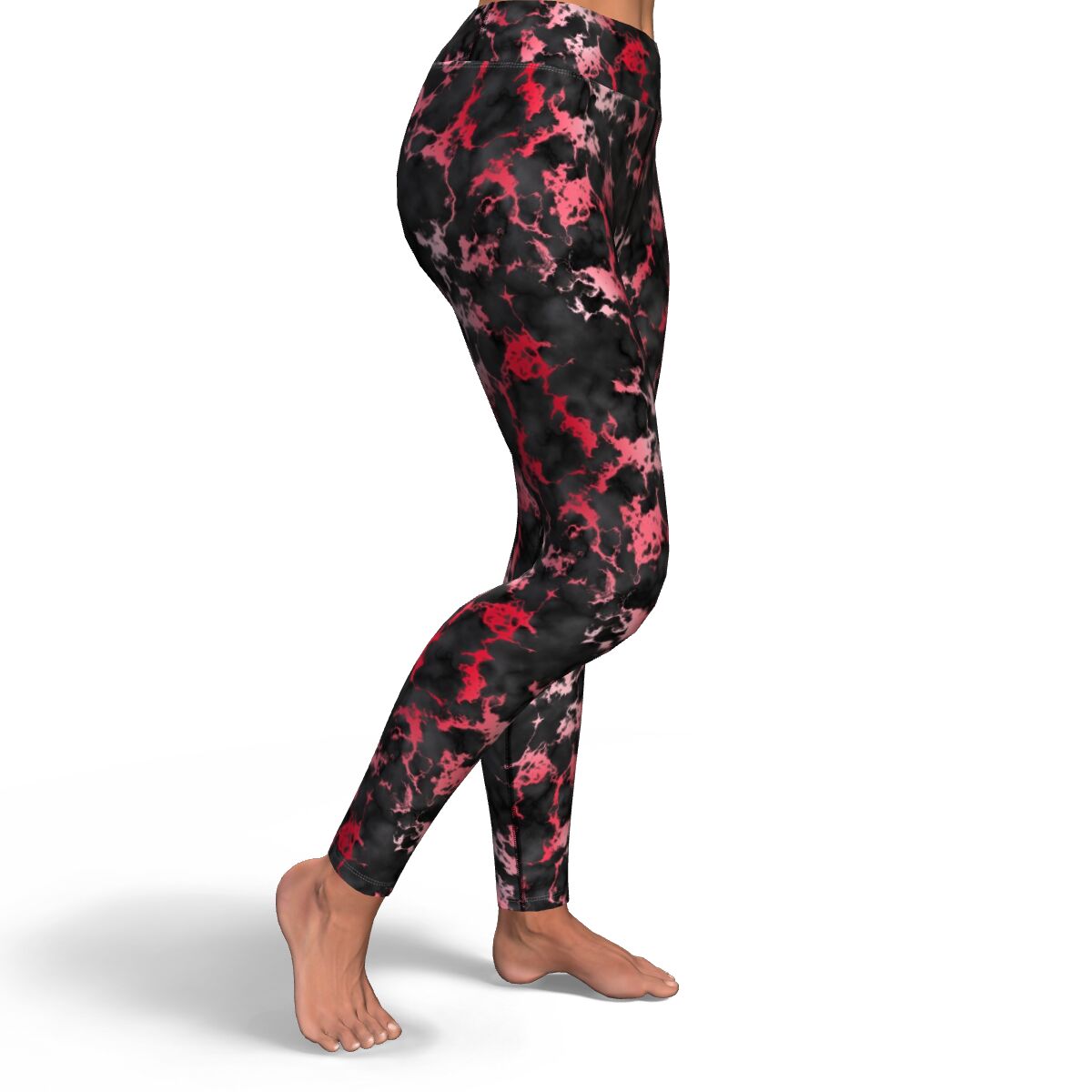 Women's Blood Red Gilded Marble High-waisted Yoga Leggings Right