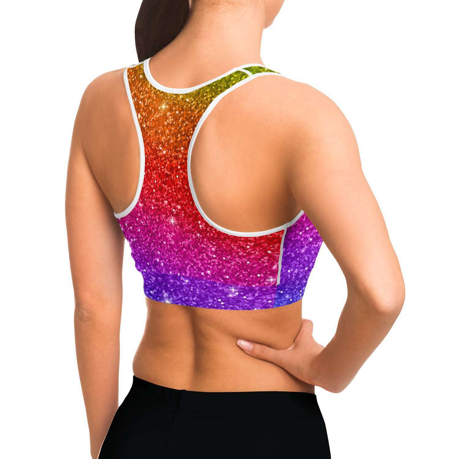 Women's Rainbow Galaxy Night Stars Athletic Sports Bra Model Right