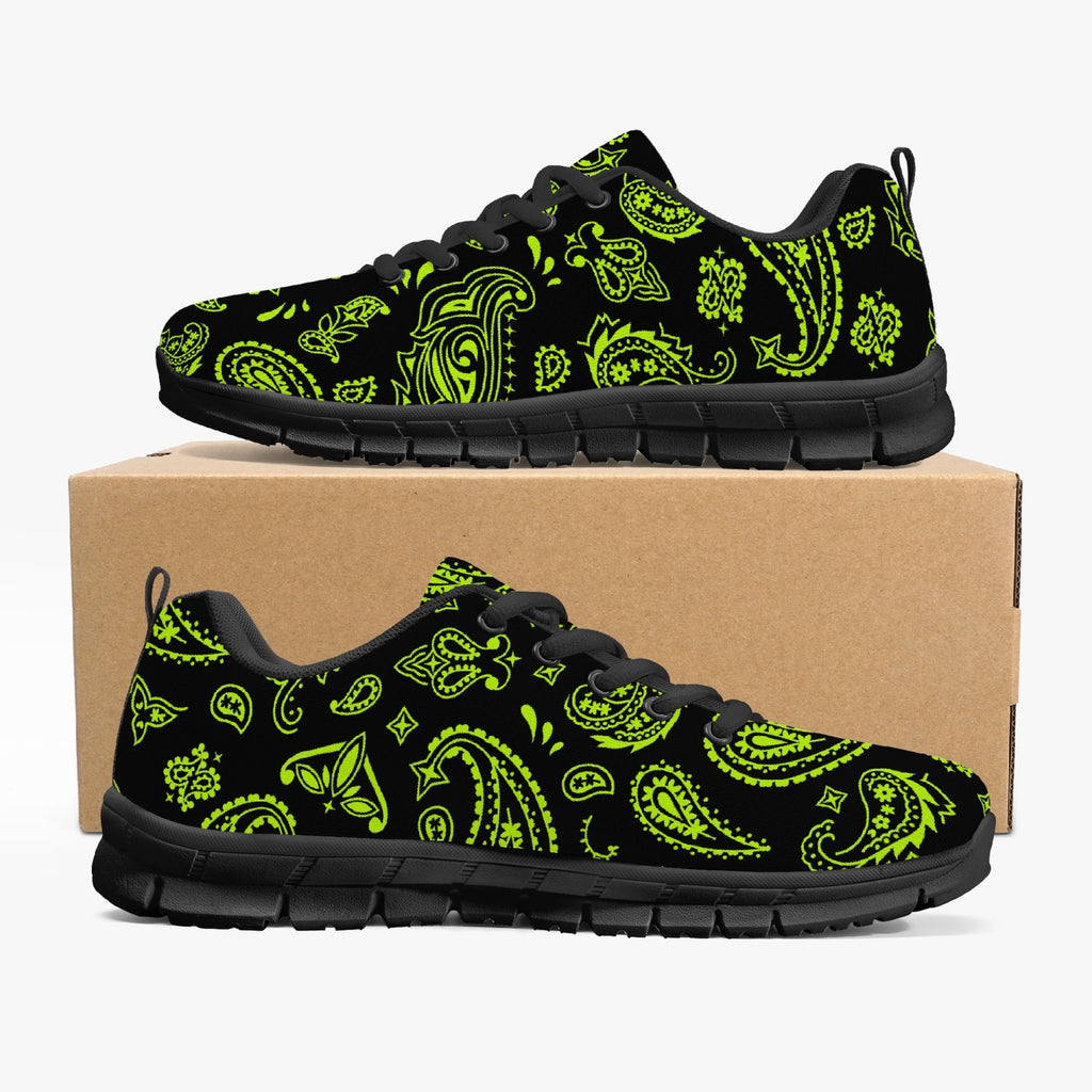 Women's Highlighter Green Paisley Gym Workout Running Sneakers