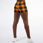 Women's Orange Lumberjack Plaid Tartan Mid-rise Athletic Booty Shorts