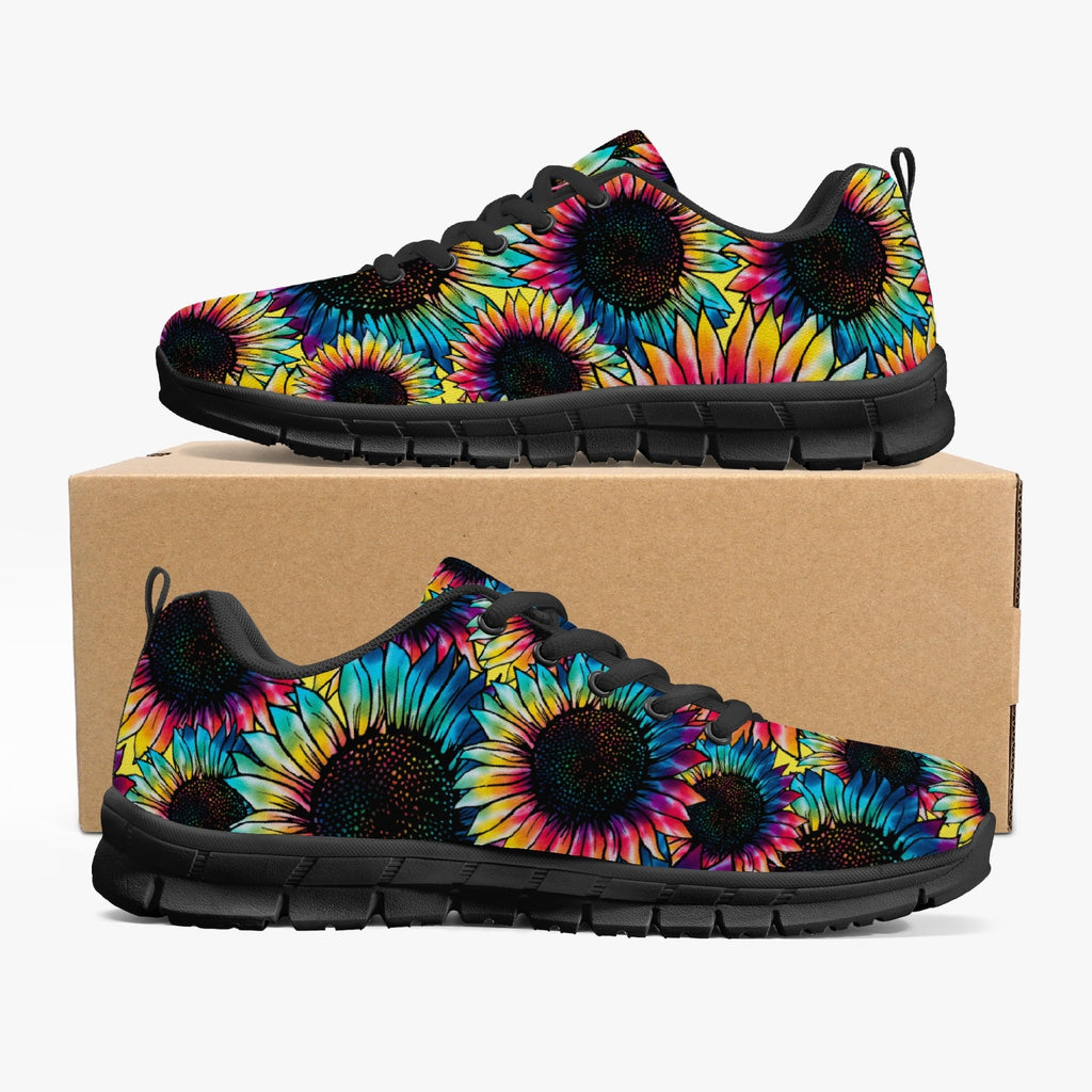 Women's Trippy Tie-Dye Electric Rave Rainbow Sunflowers Running Sneakers Shoes