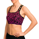 Women's Red Yellow Gradient Leopard Cheetah Print Athletic Sports Bra Model Left