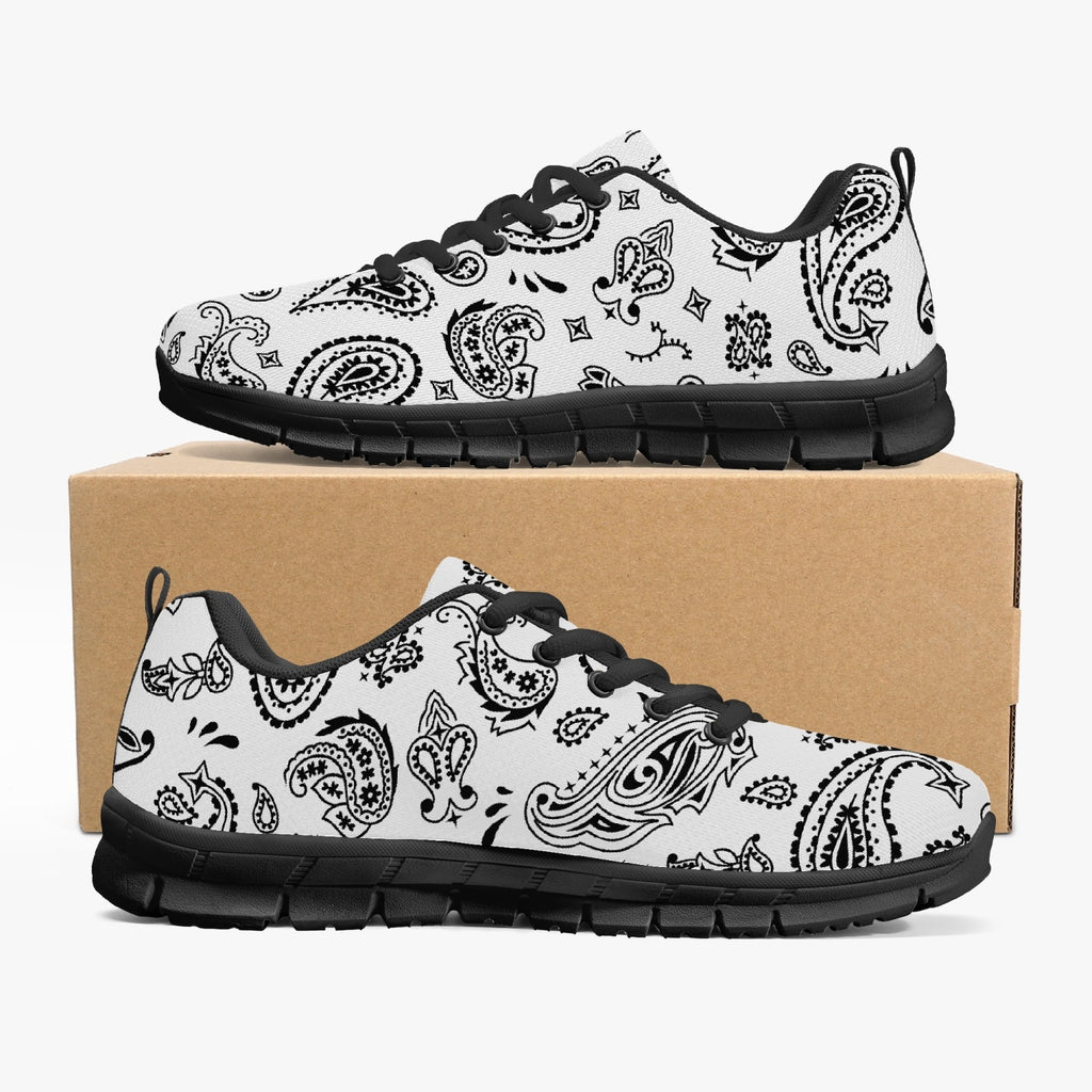 Women's White Black Paisley Bandana Gym Sneakers