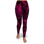 Women's Black Pink Marble Swirl Yoga Fitness Leggings Front