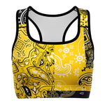 Women's Yellow Paisley Patchwork Athletic Sports Bra