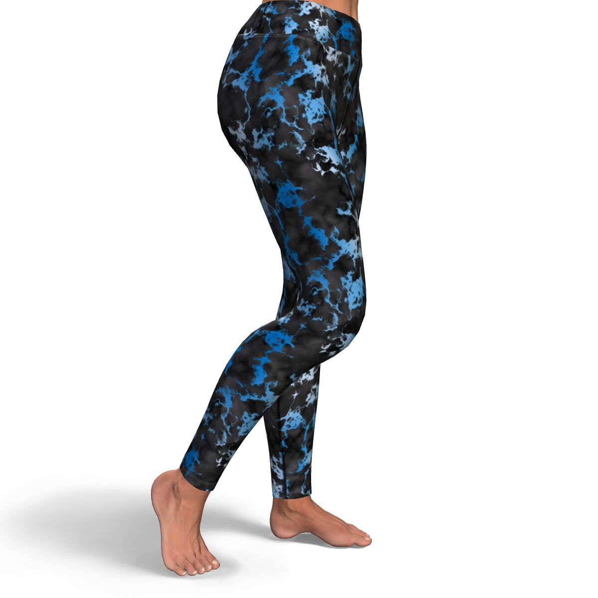 Women's Blue Gilded Marble High-waisted Yoga Leggings Right