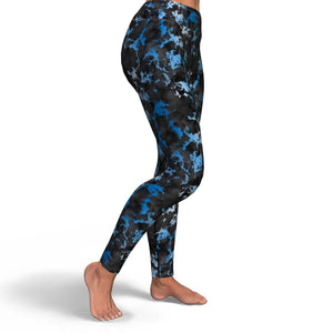 Women's Blue Gilded Marble High-waisted Yoga Leggings Right