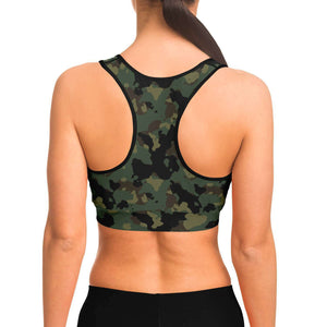 Women's Deep Jungle Camouflage Athletic Sports Bra Model Back