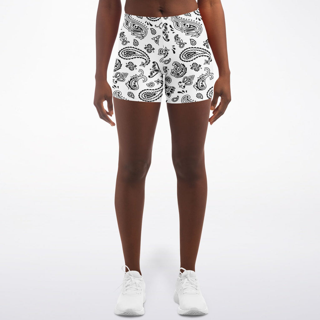 White Black Paisley Shorts