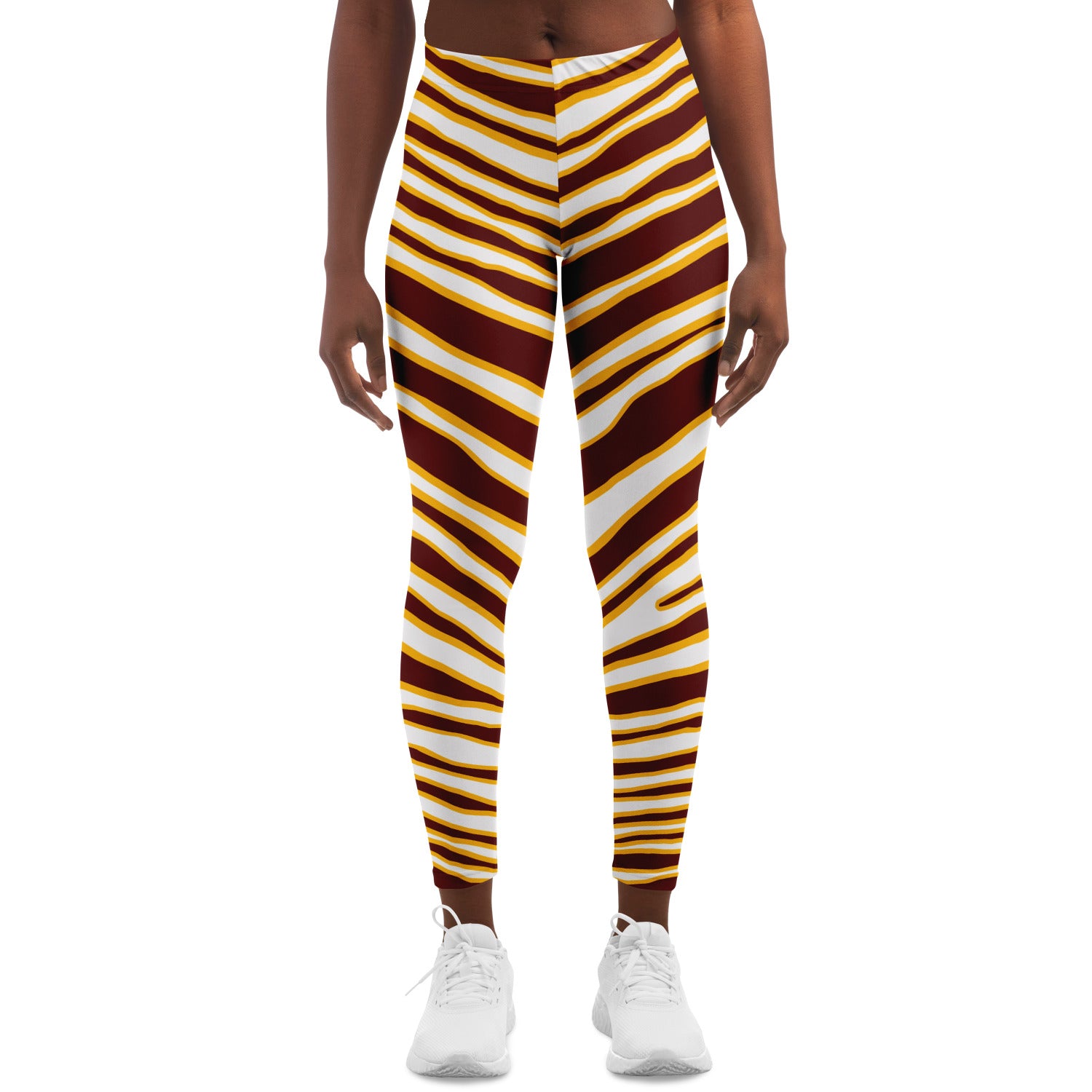 Women's Washington Football Maroon Gold Wild Zebra Stripe Animal Pattern Athletic Mid-rise Yoga Leggings