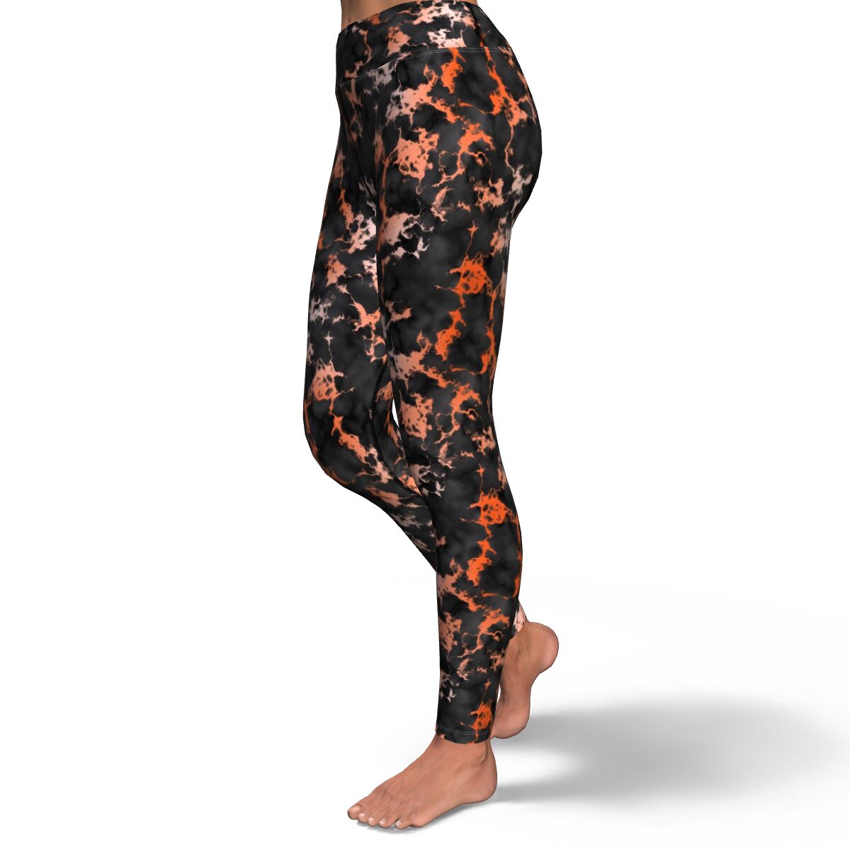 Women's Orange Gilded Marble High-waisted Yoga Leggings