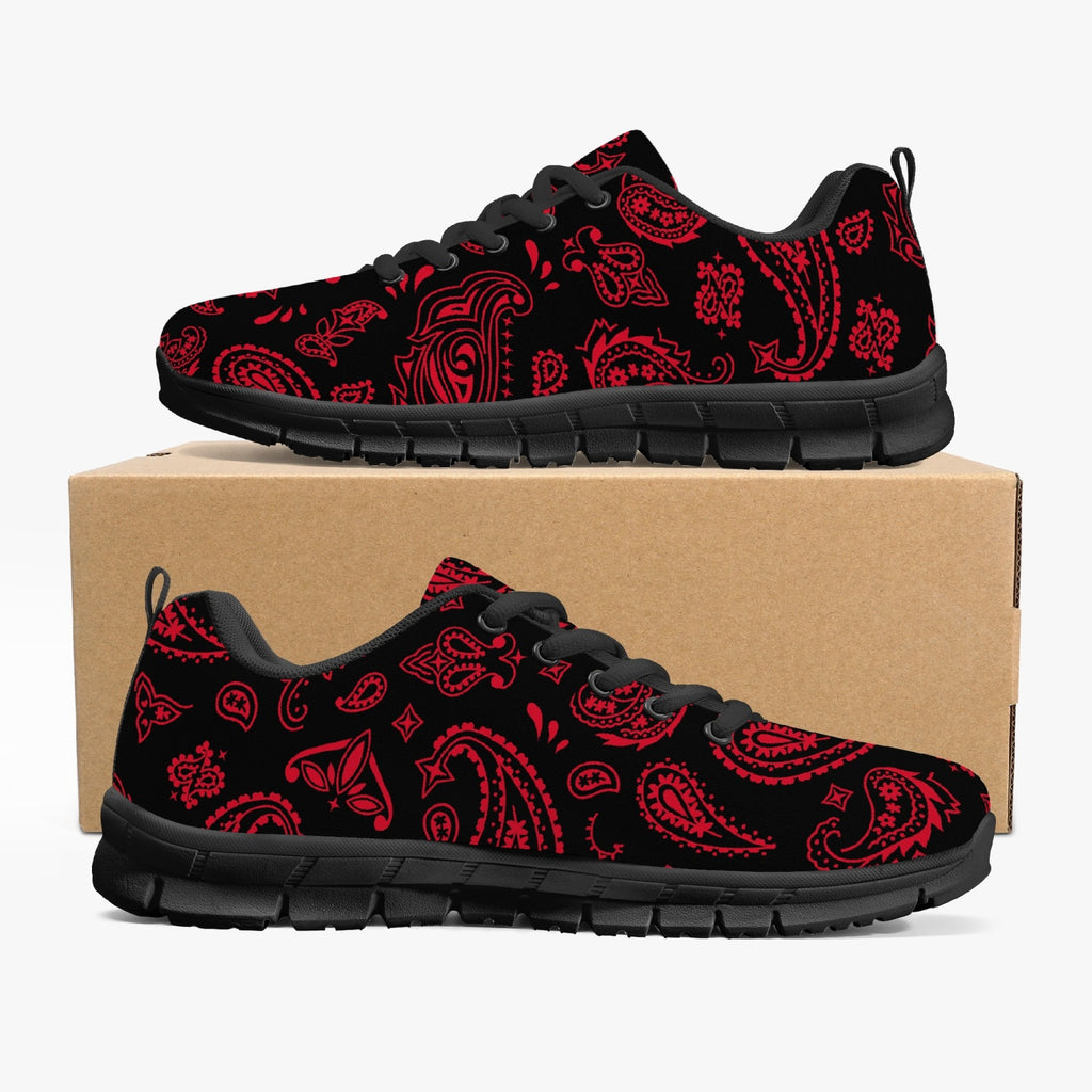 Women's Black Red Paisley Bandana Gym Workout Running Sneakers