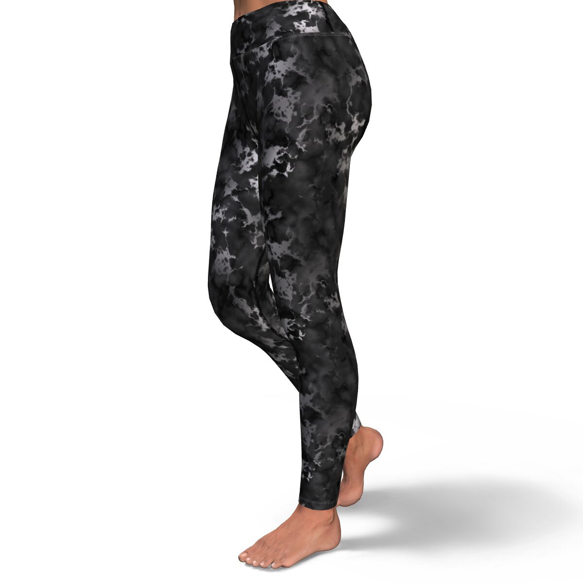 Women's Black Silver Gilded Marble High-waisted Yoga Leggings
