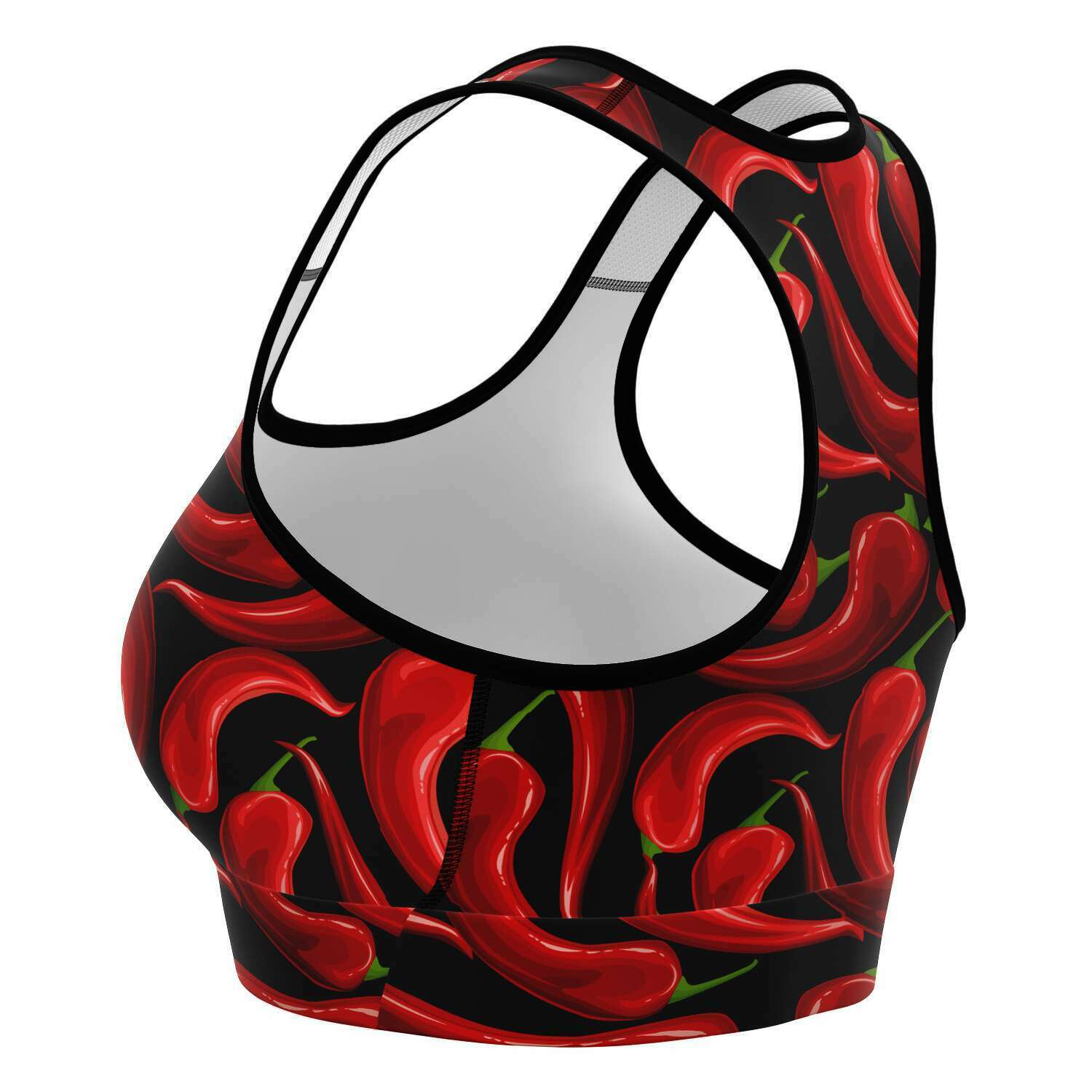 Women's Hot Red Spicy Chili Peppers Athletic Sports Bra Left