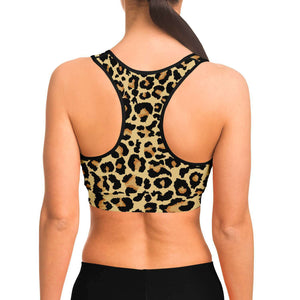 Women's Wild Animal Leopard Print Athletic Sports Bra Model Back