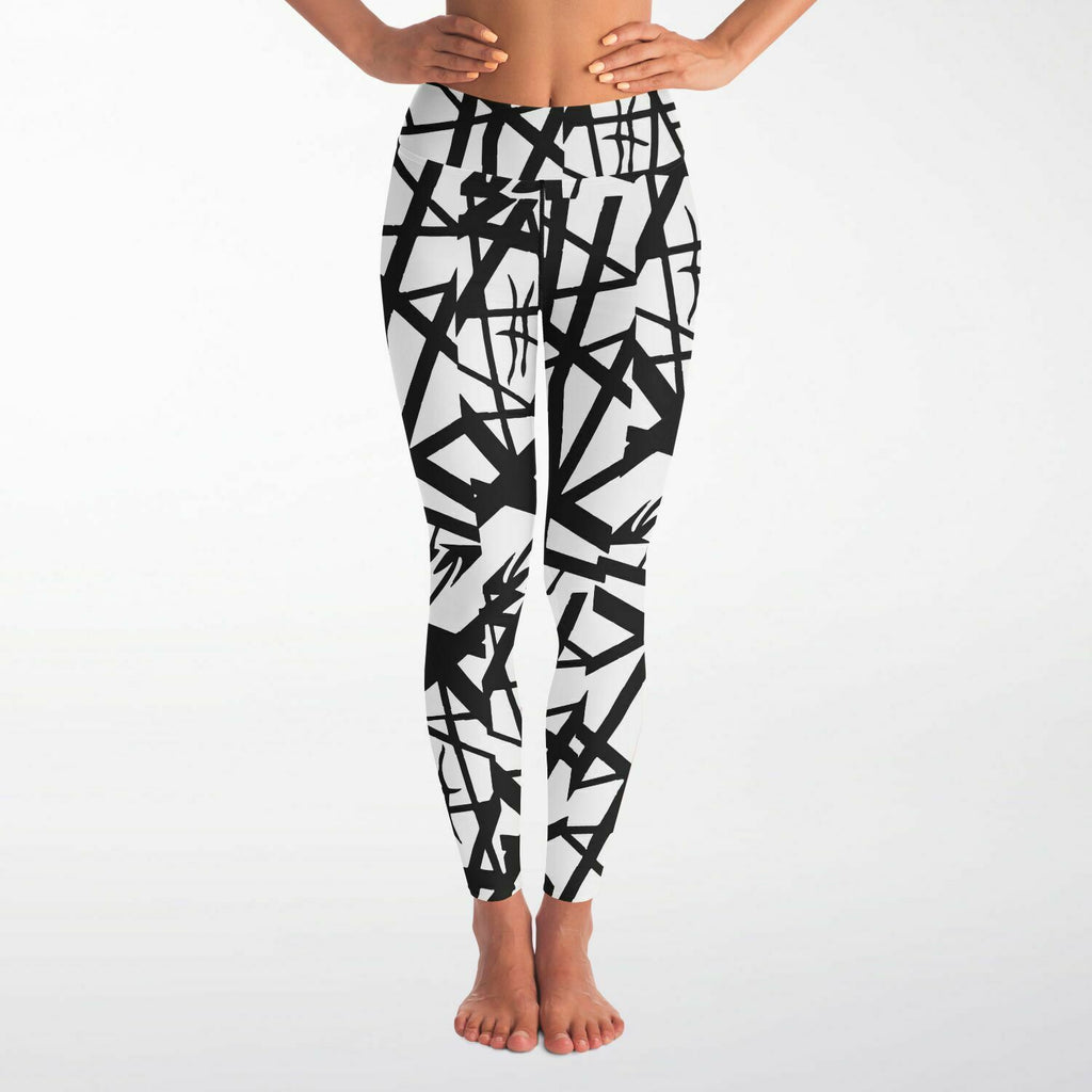 Women's 80s Eruption Black & White Rock Roll Music Guitar Stripes High-waisted Yoga Leggings