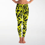 Women's 80s EVH Yellow BumbleBee Rock Roll Music Frankenstrat Guitar Stripes High-Rise Yoga Leggings