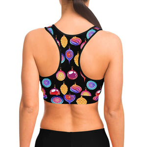 Women's Colorful Christmas Ornaments Athletic Sports Bra Model Back