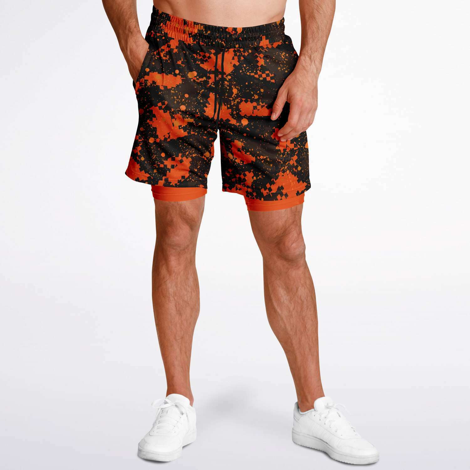 Orange Checker Paint Splash Camo Shorts