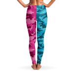 Women's All Cyan Pink Camouflage Mid-rise Yoga Leggings Back