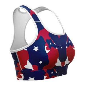 Women's Fourth Of July Stars Red White Blue USA Camouflage Athletic Sports Bra Right