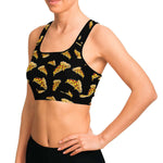 Women's Late Night Hot Pepperoni Pizza Party Athletic Sports Bra Model Left