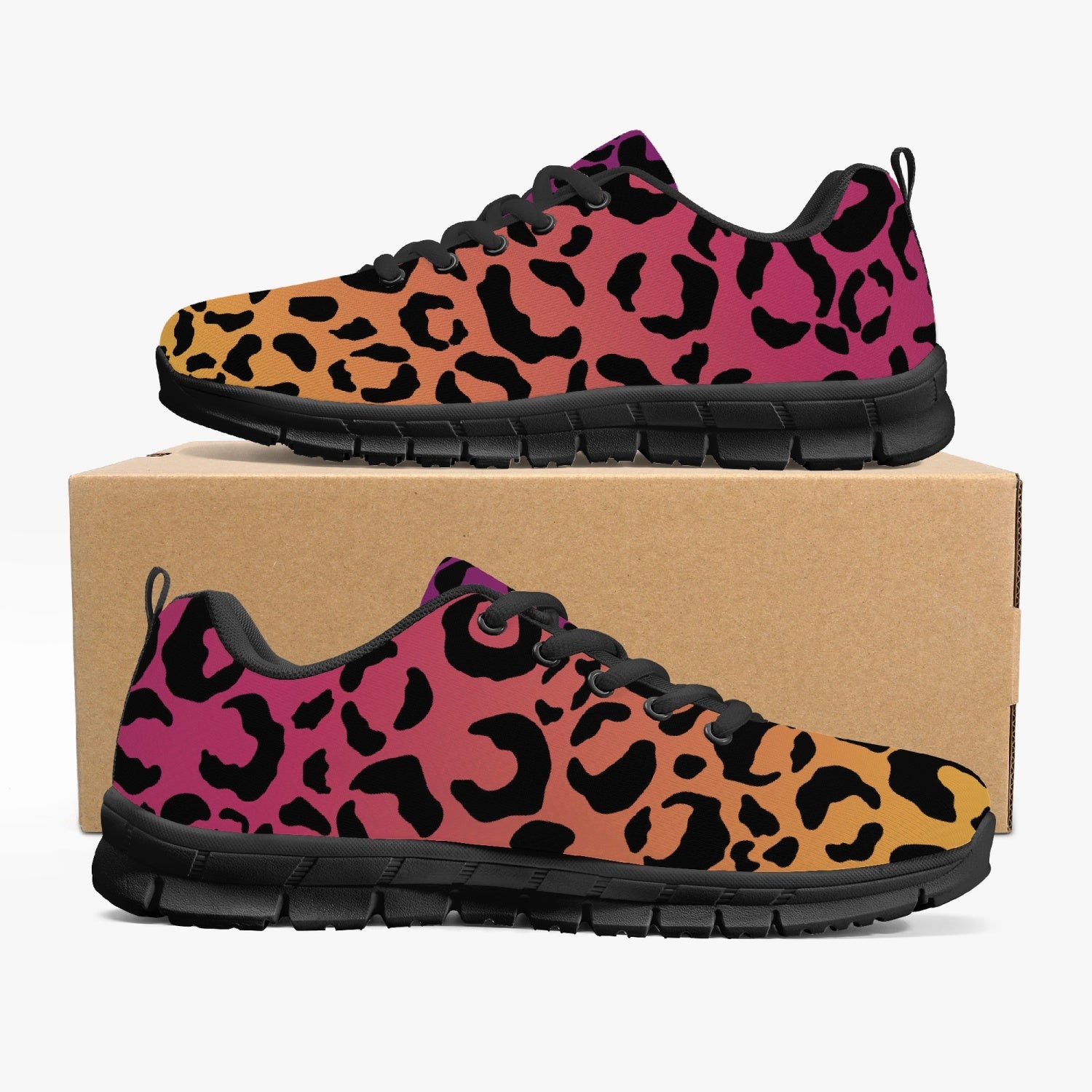 Women's Red Yellow Leopard Cheetah Print Workout Gym Running Sneakers