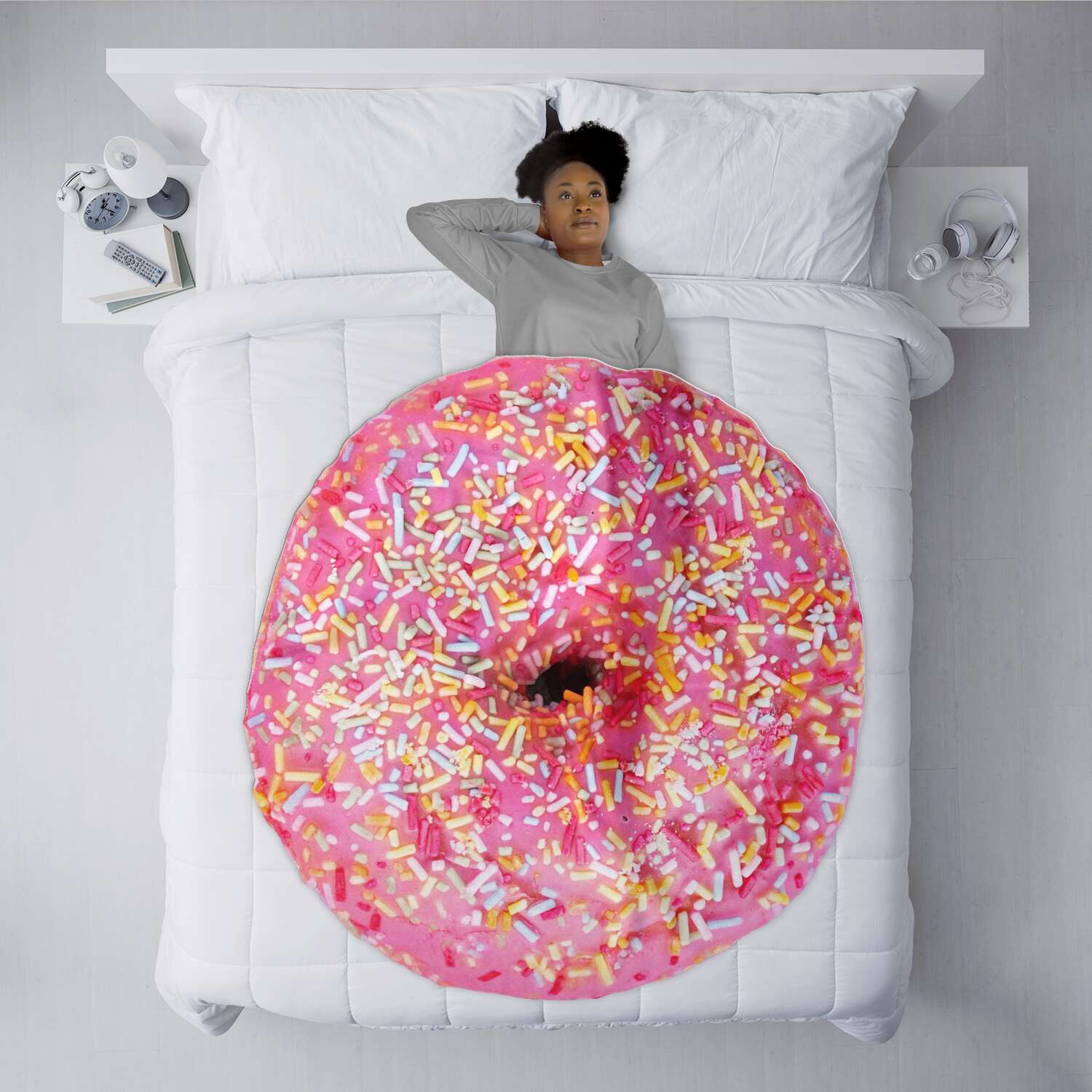Pink Rainbow Sprinkles Donut Micro Winter Blanket