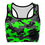 Women's Black Green Camouflage Athletic Sports Bra