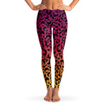 Women's Red Yellow Gradient Leopard Cheetah Print Mid-rise Yoga Leggings