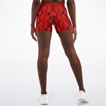 Women's Mid-rise Red Snakeskin Reptile Print Athletic Booty Shorts