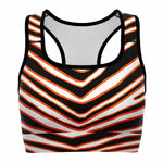 Women's Cincinnati Football Black Orange Wild Zebra Stripe Animal Pattern Athletic Sports Bra