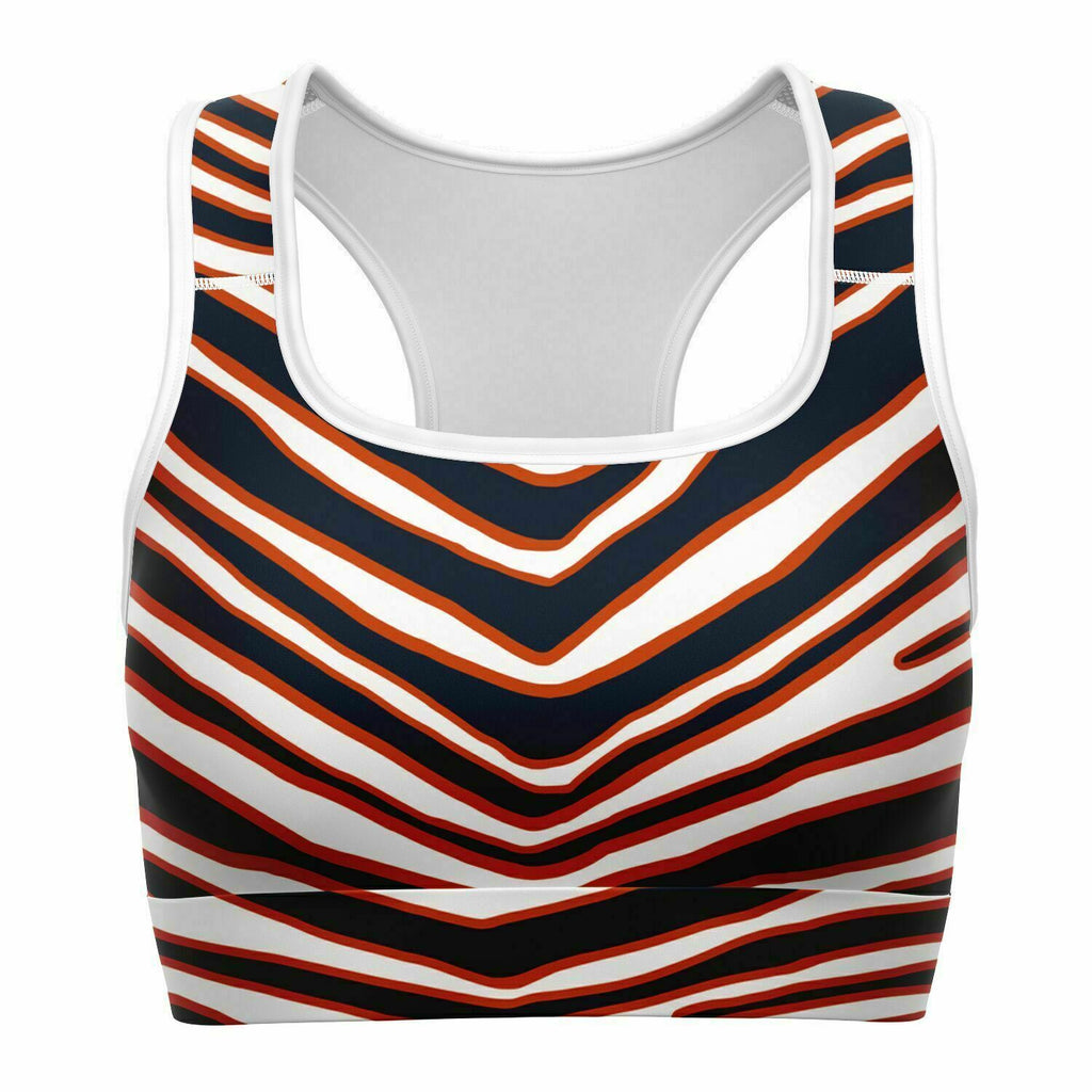 Women's Chicago Football Blue Orange Wild Zebra Stripe Animal Pattern Athletic Sports Bra