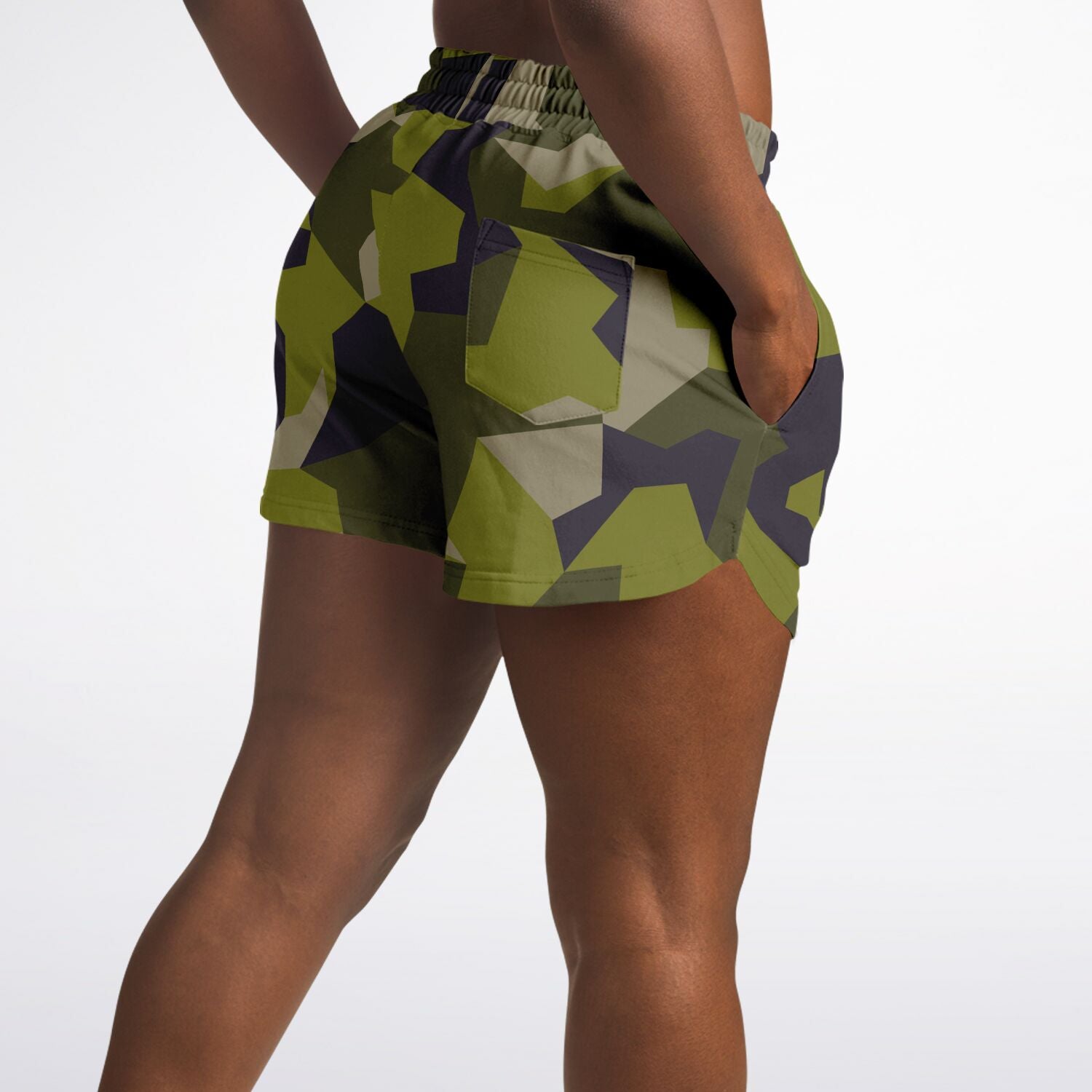 Women's M90 Woodland Green Modern Soldier Urban Warfare Camouflage Athletic Booty Shorts
