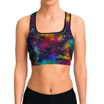 Women's Rainbow Galaxy Night Stars Athletic Sports Bra Model Front
